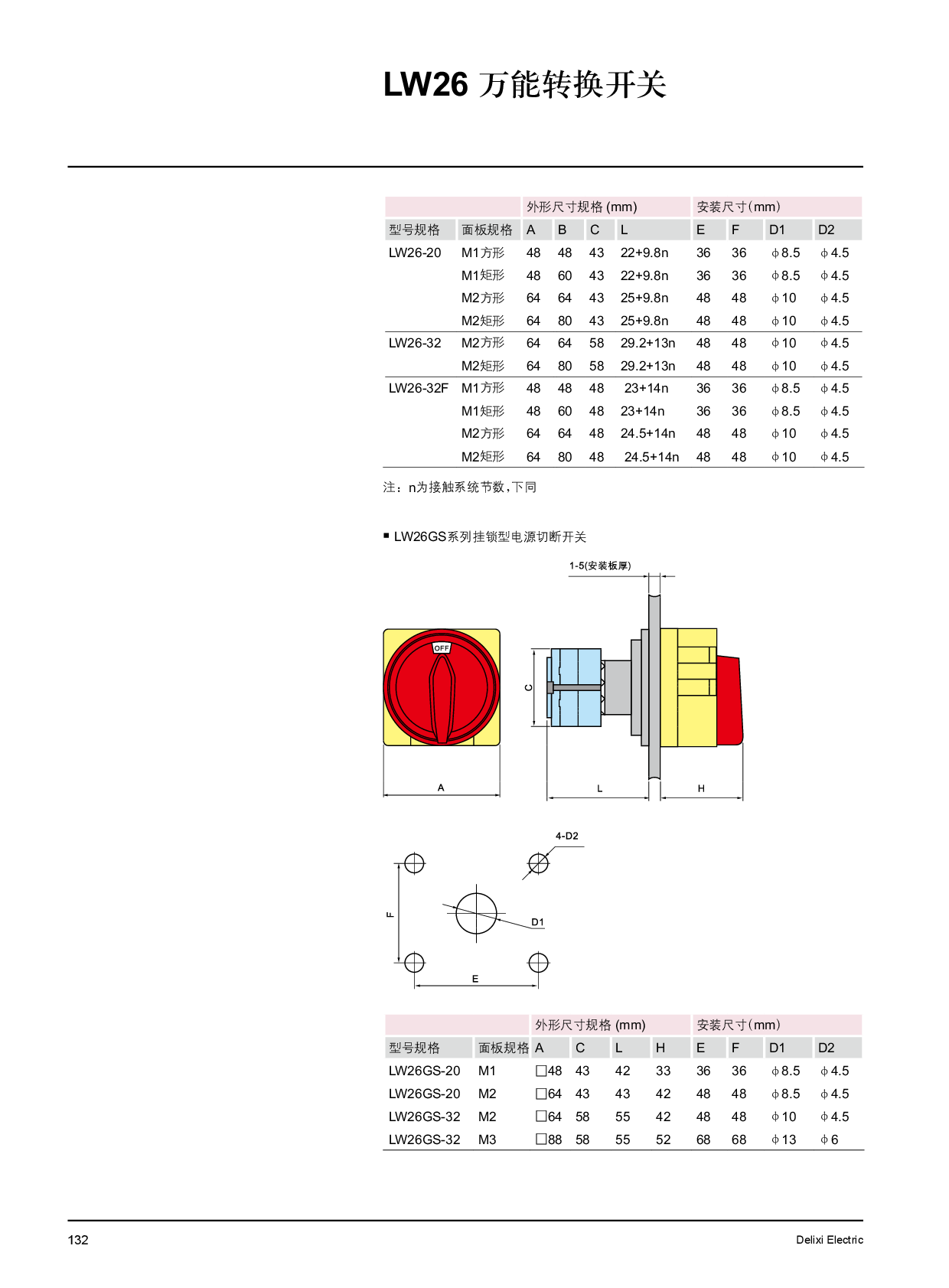 delixi/德力西 lw26系列万能转换开关 lw26-20yh3/3